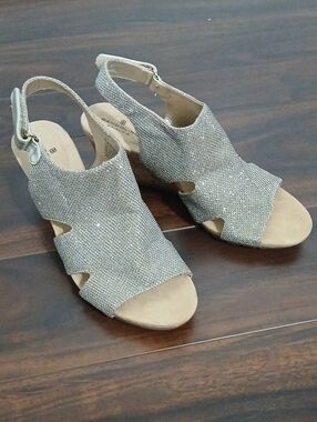 Bandolino Silver Sparkle Slingback Wedge Sandals